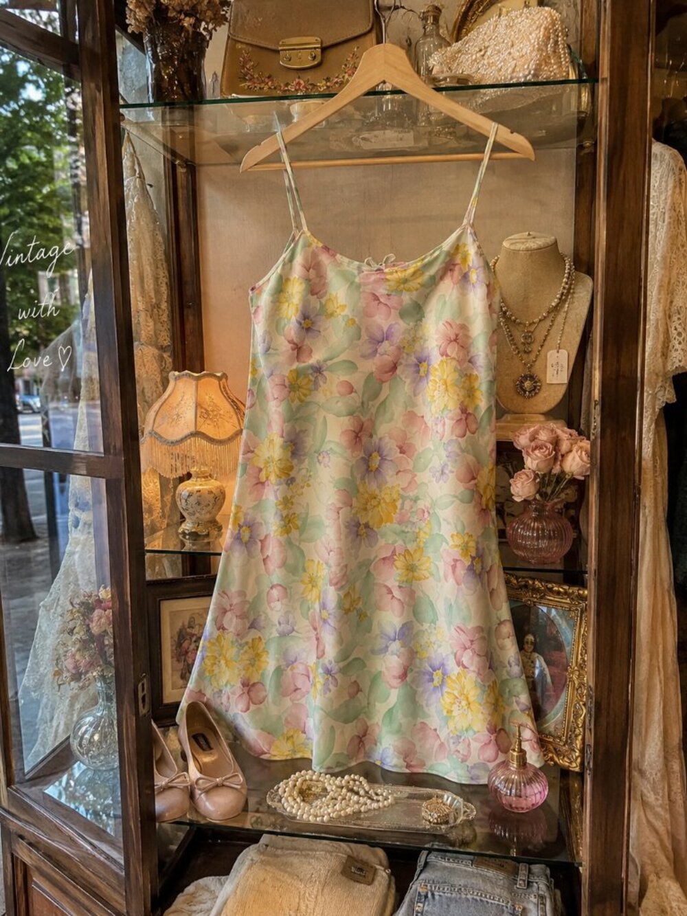 Women Floral Slip Dress Pastel Spaghetti Strap Cottagecore 90s Y2K Romantic Sz S